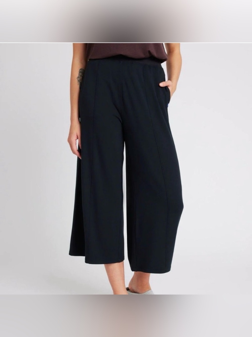 Kit + Ace Brushed Jersey High Rise Wide Leg Cropped Pants / Culottes in Black